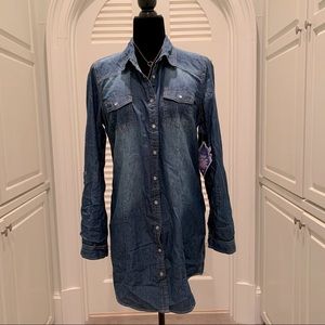 🏷️ NWT YMI Jeans Long Denim Snap Front Shirt Tunic / Dress M/L New